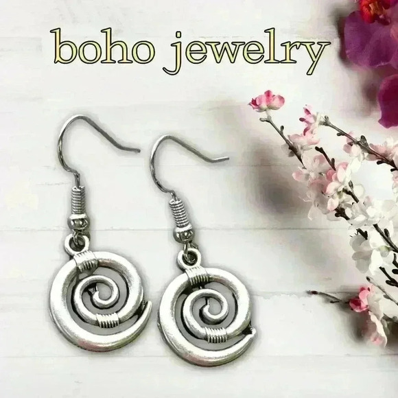 Spiral earrings dangle bohemian boho minimalist jewelry for women - Picture 7 of 11